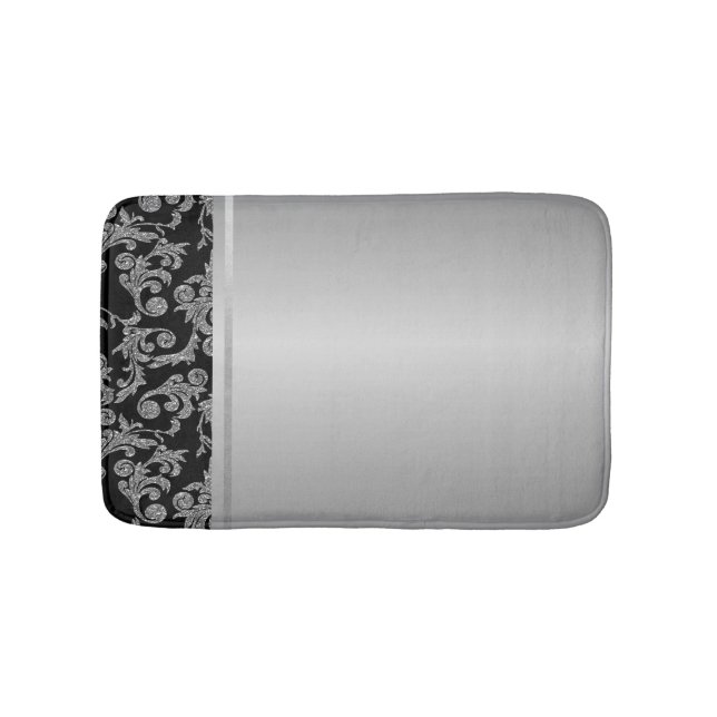 Elegant Stilfull Svart Silver Virvlar Badrumsmatta (Framsidan)