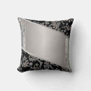 Elegant Stilfull Svarta Silver Virvlar Kudde
