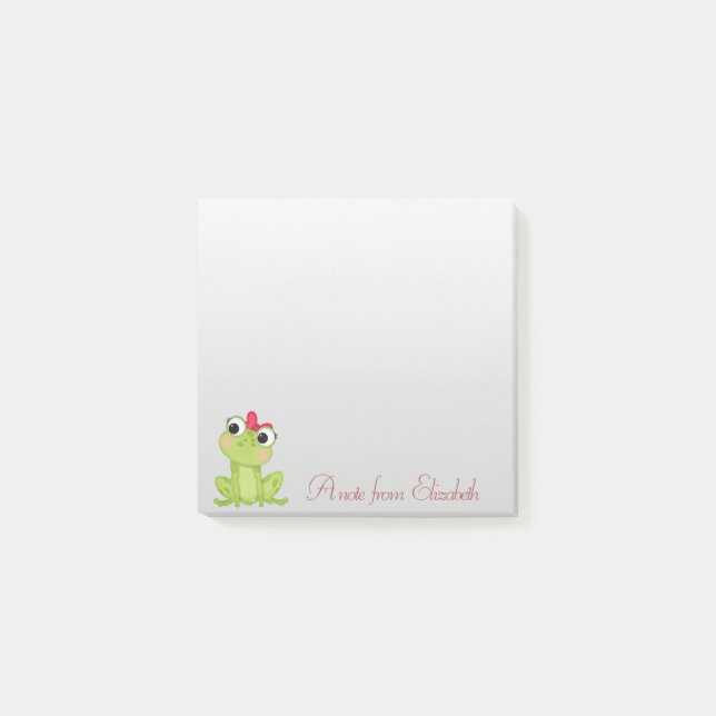 Elegant Stilfull Tjejlik, Tecknad Groda Post-it Block (Framsida)