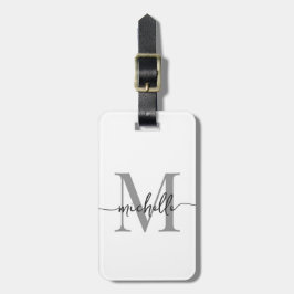 Elegant Stilfull Vit Grå Monogram Initial Stilskri Bagagebricka