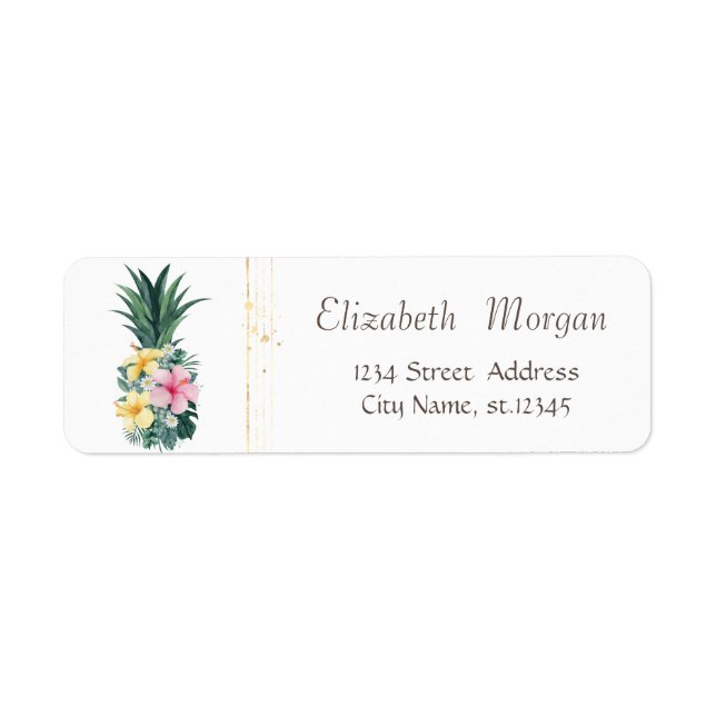 Elegant Stilfull,Vit,Pineapple Blommor Returadress Etikett (Framsidan)