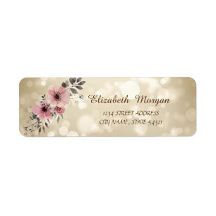 Elegant Stilig Bokeh, Blommor Adress Returadress Etikett