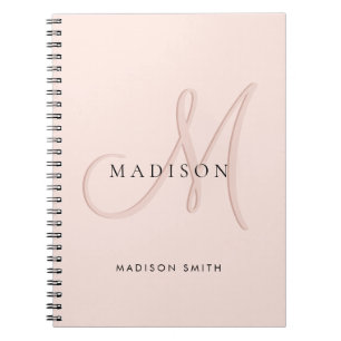 Elegant Stilig Rosa Monogram Skrift Anteckningsbok