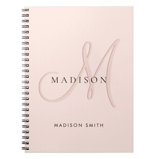 Elegant Stilig Rosa Monogram Skrift Anteckningsbok (Framsidan)