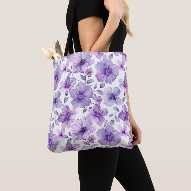 Elegant Stilig Söt Boho Lila Botanisk Blommig Tygkasse (Närbild)