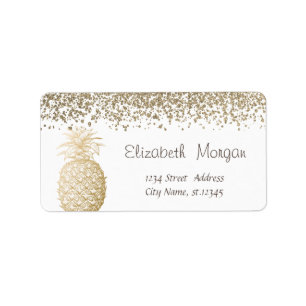 Elegant Stilren Guld Diamanter Guld Ananas Adressetikett