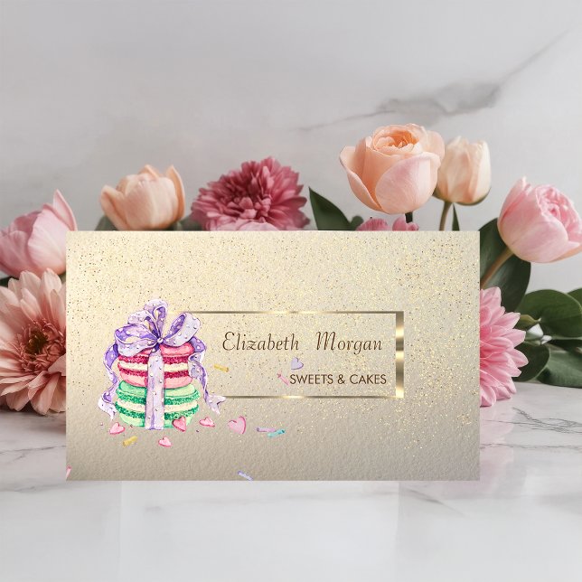 Elegant,Stilren,Guldram,Konfetti,Macarons Visitkort (Skapare uppladdad)