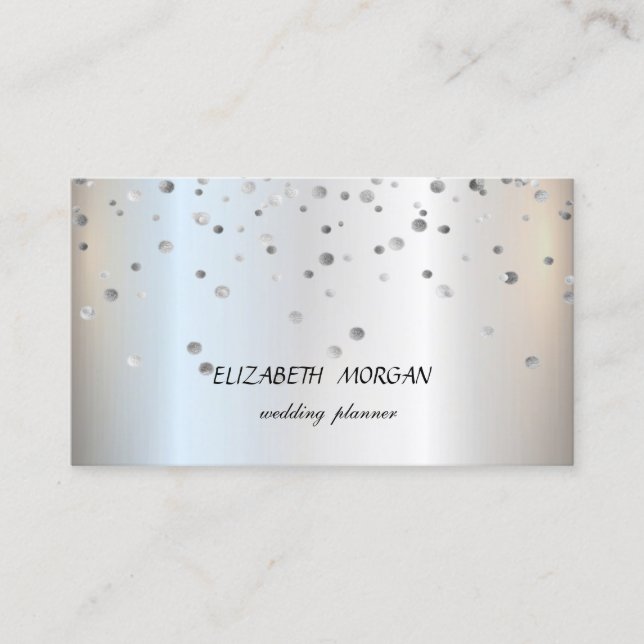 Elegant Stilren Minimalistisk, Silver Konfetti Visitkort (Framsida)
