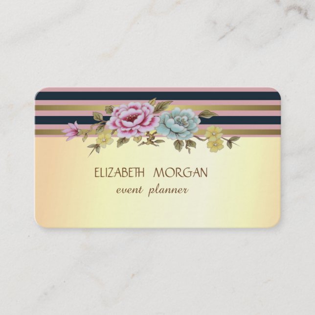 Elegant Stilren Modern Falsk Guld Randig, Blommor Visitkort (Framsida)