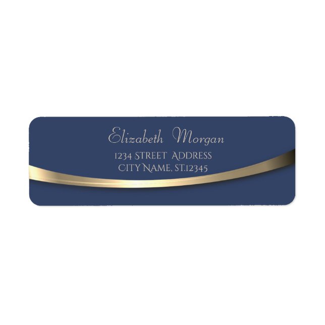 Elegant Stilren Modern Guld  Blå Returadress Etikett (Framsidan)