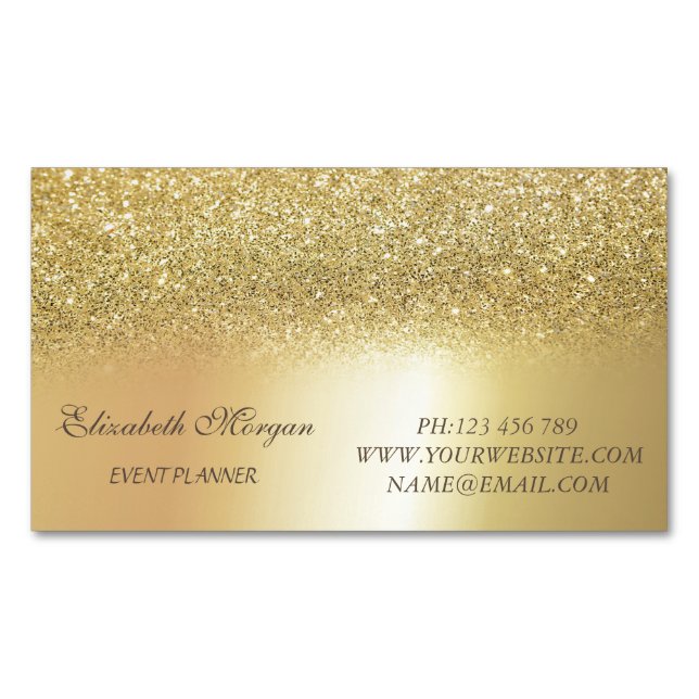 Elegant Stilren Modern Guld Glitter Magnetiska Visitkort (Framsida)