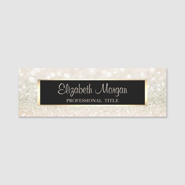 Elegant Stilren Modern, Ram, Glitter Bokeh Namnbricka (Framsida)