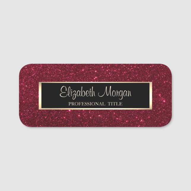 Elegant Stilren Modern, Ram, Röd Glitter  Namnbricka (Framsida)