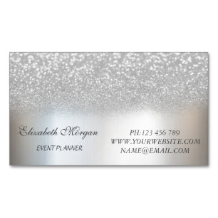 Elegant Stilren Modern Silver Glitter Magnetiska Visitkort