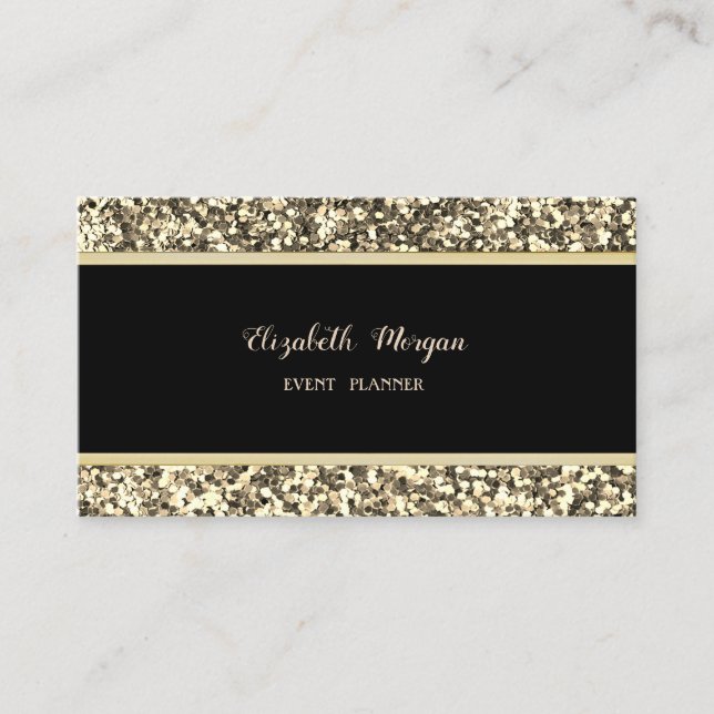 Elegant Stilren, Svart, Guld Glitter Visitkort (Framsida)