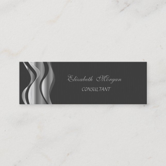 Elegant Stilren Svart-Silver Mini Visitkort (Framsida)