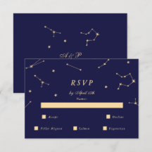 Elegant stjärnbild blå och guld bröllops RSVP