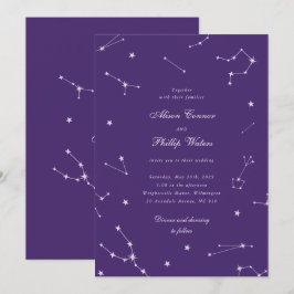 Elegant stjärnbild Lila Celestial Bröllop Inbjudningar
