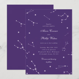 Elegant stjärnbild Lila Celestial Bröllop Inbjudningar