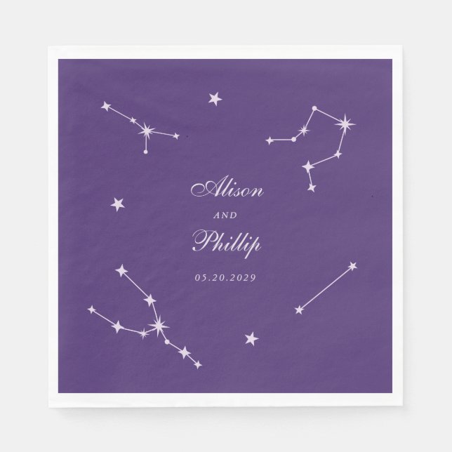 Elegant stjärnbild Lila Celestial Bröllop Pappersservett (Framsidan)