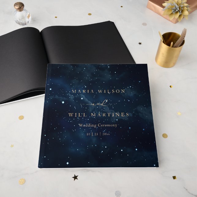 Elegant stjärnklar bröllopsnatt Celestial bröllop  Gästböcker (Framsidan öppen)