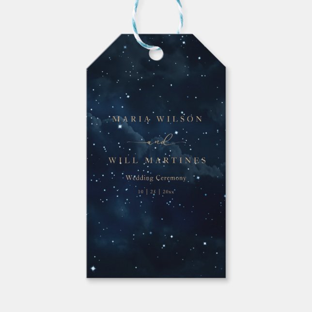 Elegant stjärnklar bröllopsnatt Celestial bröllop  Presentetikett (Framsidan)