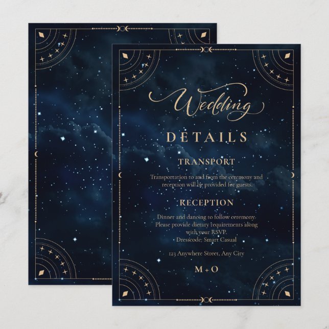 Elegant stjärnklar bröllopsnatt Celestial bröllop  Tilläggskort (Fram/baksida)