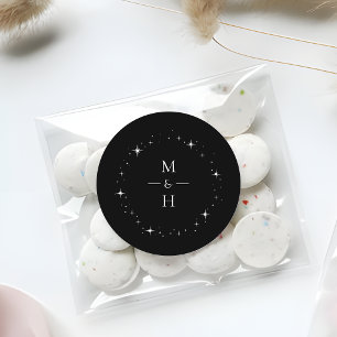 Elegant stjärnmonogram himmelskt bröllop runt klistermärke