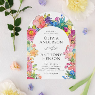 Elegant Stollig Blommigt med fetstil Vattenfärg Br Inbjudningar