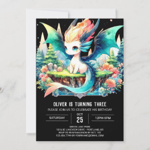 Elegant Stollig Dragon Birthday Inbjudningar