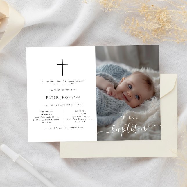 Elegant Stollig Kalligrafi Formell baptismfoto Inbjudningar (Skapare uppladdad)