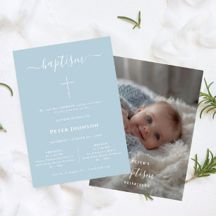 Elegant Stollig-skript, Dusty Blue Baptism - foto Inbjudningar
