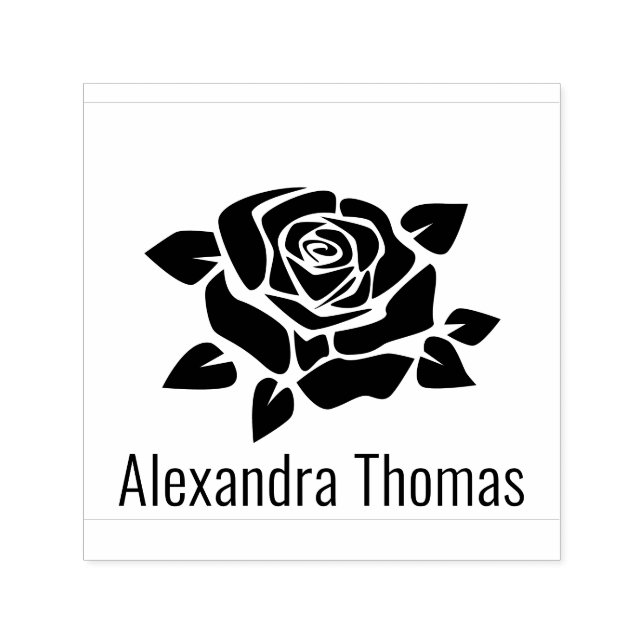 Elegant stor blomsterros blommar namnmonogram självfärgande stämpel (Design)