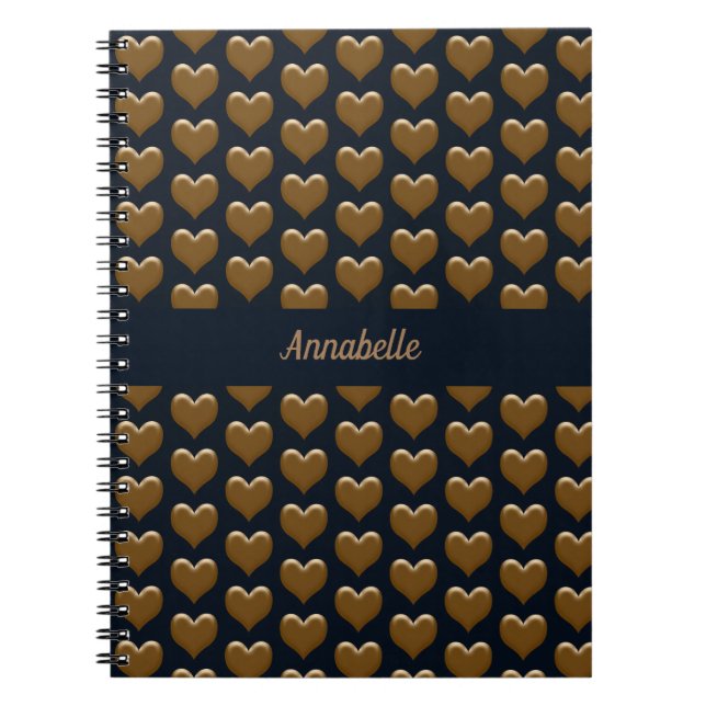 Elegant Stor Brushed Guld Hearts Journal Anteckningsbok (Framsidan)