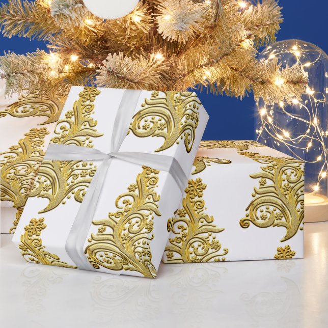 Elegant stor julgran i guldtråd presentpapper (Helgdagar)