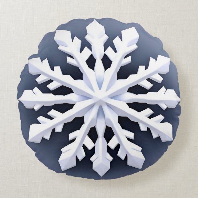 Elegant Stor Snöflinga Rund Kudde (Framsidan)
