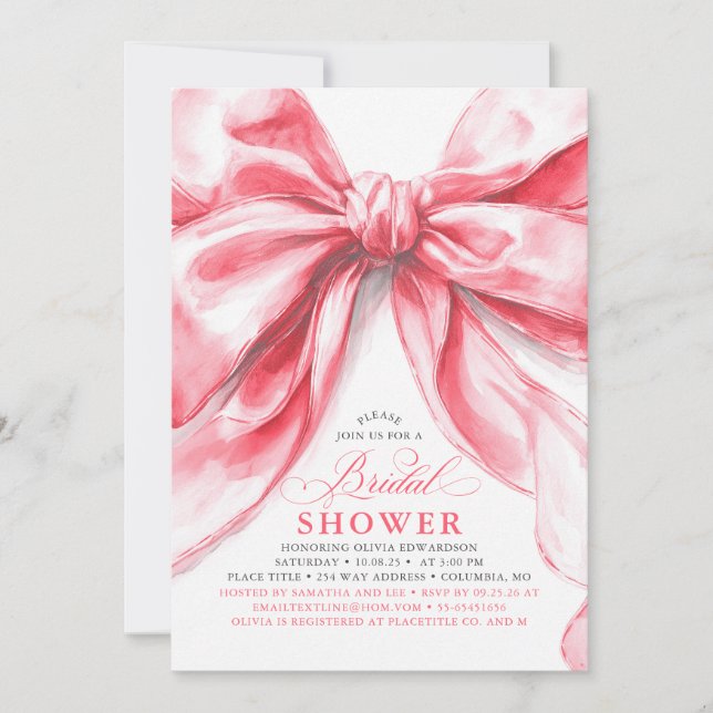 Elegant Stora  Rosa Bow-Möhippan Inbjudningar (Framsida)
