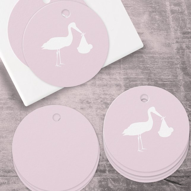 Elegant Stork Delivery Simple Rosa Baby Shower Gåvor Etiketter (Pink Baby Shower Favor Tags just for you)