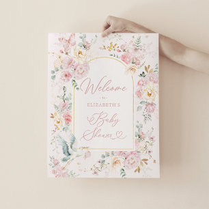 Elegant Stork Rosa Blommigt Flicka Välkommen till Poster