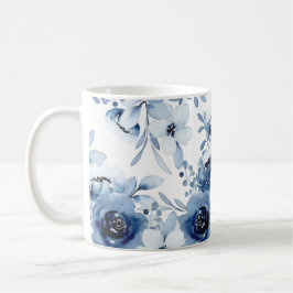 Elegant Stormy Blue Blommigt Watercolor Kaffemugg