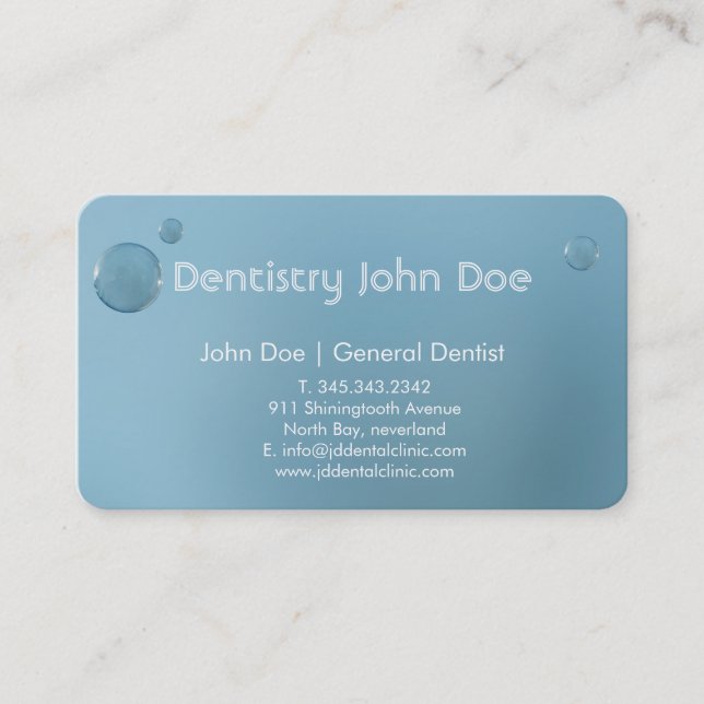 Elegant stort blåbubblande logotyp tandläkaraffärs visitkort (Framsida)