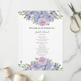 Elegant Støvblå Syren Akvarell Blomster Bryllup Program