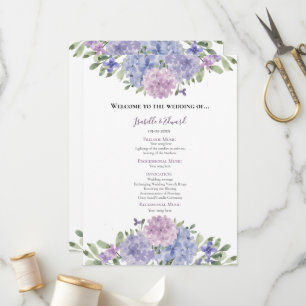 Elegant Støvblå Syren Akvarell Blomster Bryllup Program