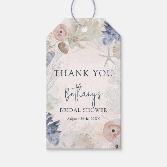 Elegant strand nautisk bröllopsfest tack presentetikett (Framsidan)