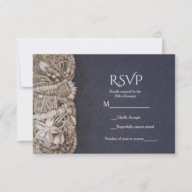 Elegant strand Puka-skal bröllops-RSVP-kort OSA Kort (Framsida)