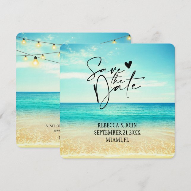 Elegant strand sommar bröllop spara datum kort (Fram/baksida)