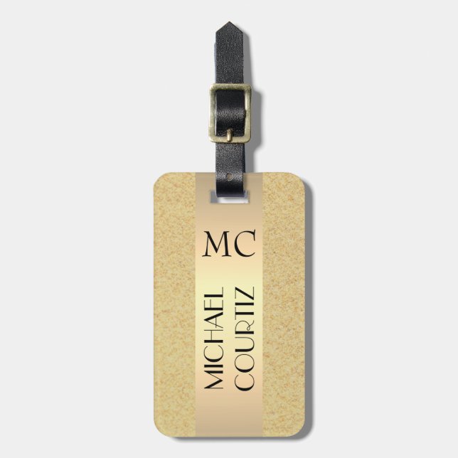 Elegant strand strand Guld Metall Struktur Monogra Bagagebricka (Vertikal Framsida)