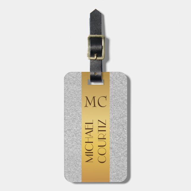 Elegant strand strand Guld Metall Struktur Monogra Bagagebricka (Vertikal Framsida)