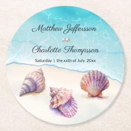 Elegant strandbröllop  Sniglar Pärlor Marin  Underlägg Papper Rund
