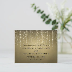 Elegant Strängljus Guld Save the Date STD Meddelande Vykort